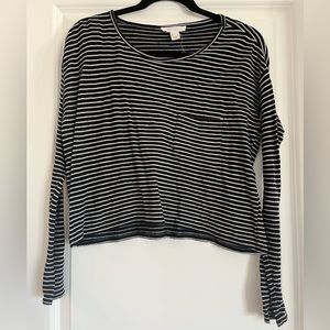 Black Long Sleeve T-shirt with White Stipes